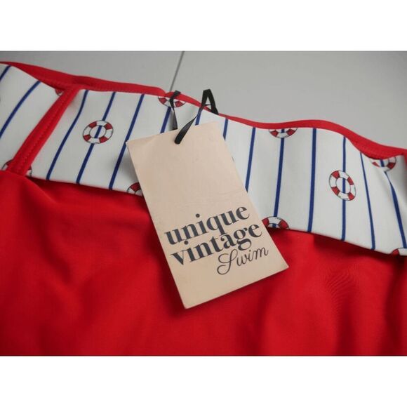 Unique Vintage High Waist Red Bikini Bottom 2X | Nautical Belt | Plus Size Swim - Picture 5 of 5